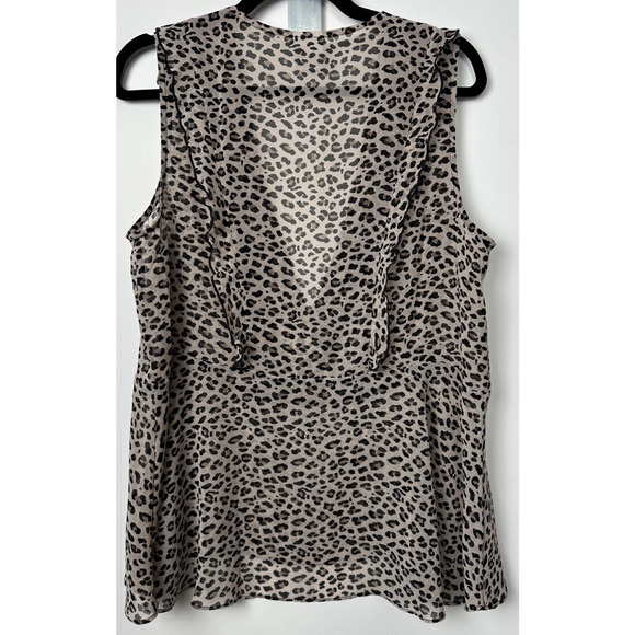 CAbi Leopard Print Sleeveless V Neck Blouse Fall Ruffles Business Layer Lg - Picture 5 of 7